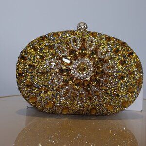 RAMLA Rhinestone faux diamond Gold Handmade Evening Clutch Womens Prom Party